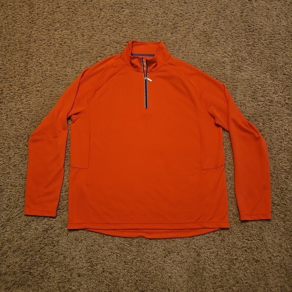 Tommy Bahama Pullover Mens‎ Large 1/4 Zip Lightweight Coral Small Spot on Sleeve